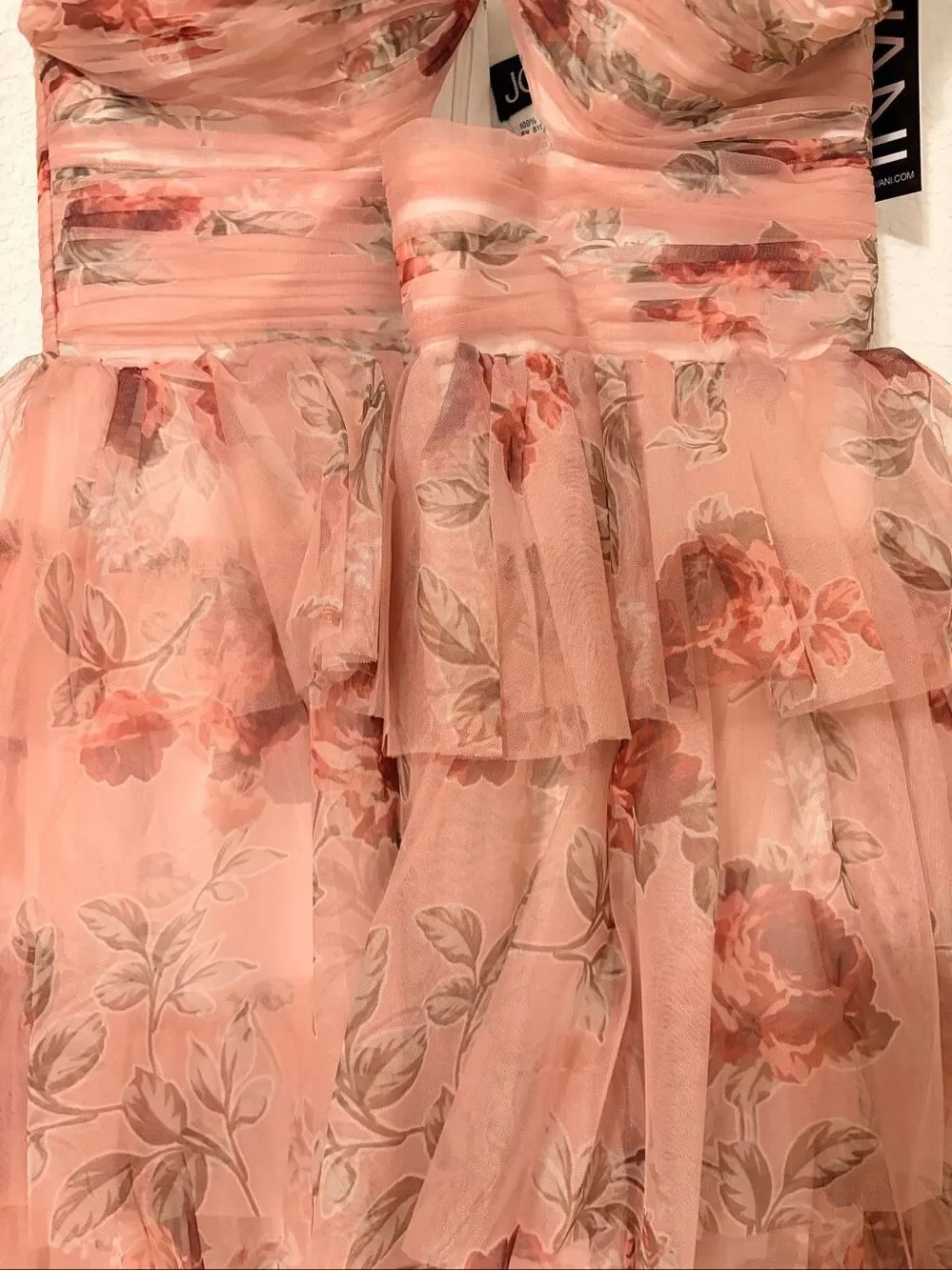 NWT Jovani Size 8 Blush Floral Tiered Tulle Gown Halter High Low Formal Prom Dre - Picture 3 of 8